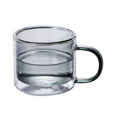 (Grey) Kubek do kawy ze szklanymi ściankami i uchwytem, 250 ml, przezroczysty, do napojów gorących i zimnych