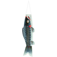 (Black, 40cm) Japanischer Koi-Karpfen-Windsack, traditionelle Hängefahne, farbechter Satin, 5 Farben, 2 Größen, Gartendekoration