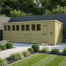 20 x 9 Pent Shed Tanalised (Single Door, With Windows)