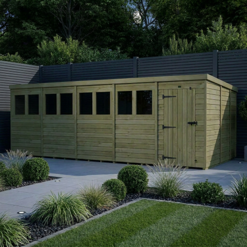 20 x 9 Pent Shed Tanalised (Single Door, With Windows) 2