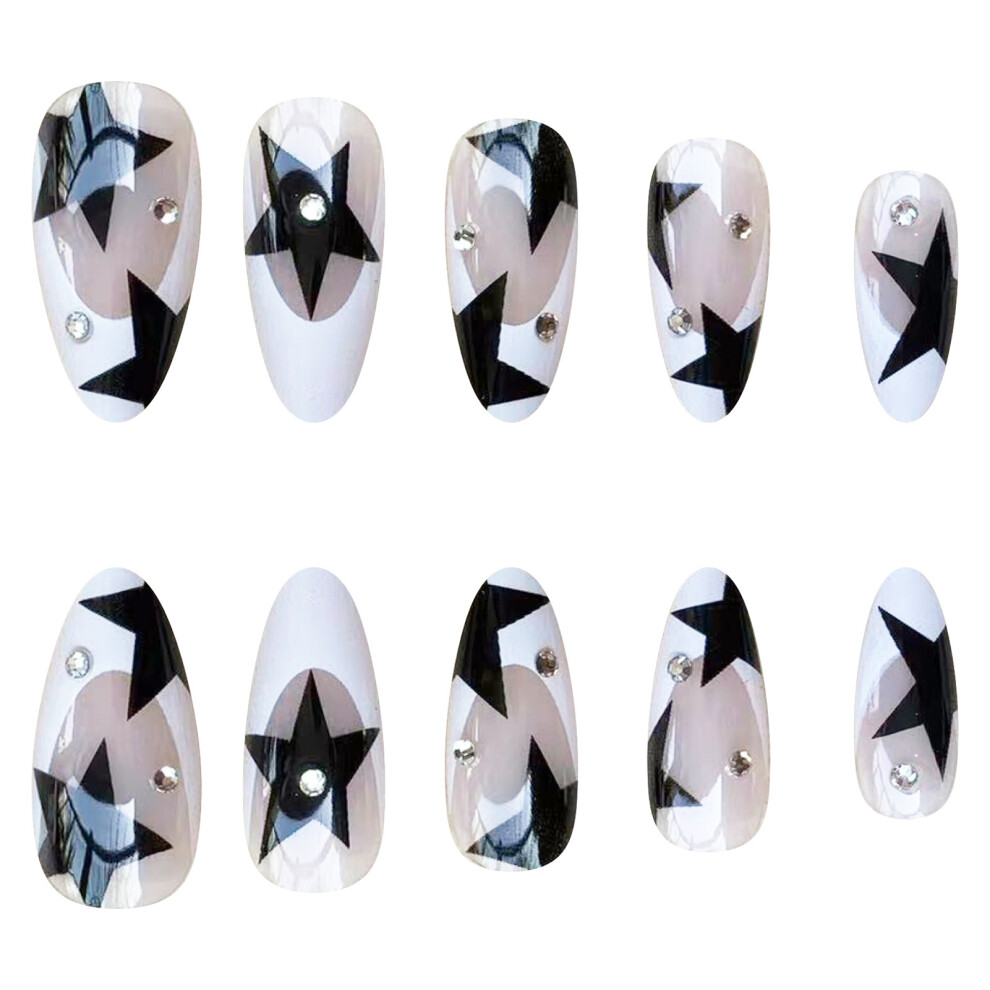 Dcph-Clothing (Jelly Glue Model) Black Pentacle Star Fake Nails For Women