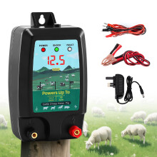 12V Electric Fence Energiser Charger, 12KV 2J Horse Fence Energizer with LED Display, Electric Fence Charger for Livestock Cattle Sheep Farm