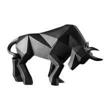 (Black) Ozdoba w kształcie posągu byka, nowoczesna abstrakcyjna rzeźba z żywicy, do domu, salonu, biura, na zewnątrz, 33 cm x 10 cm x 19 cm
