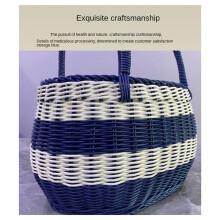Kleiner Blau-Weißer Picknickkorb für Draußen, Einkaufskorb, Pflückkorb, Geschenkkorb, Tragbarer Korb