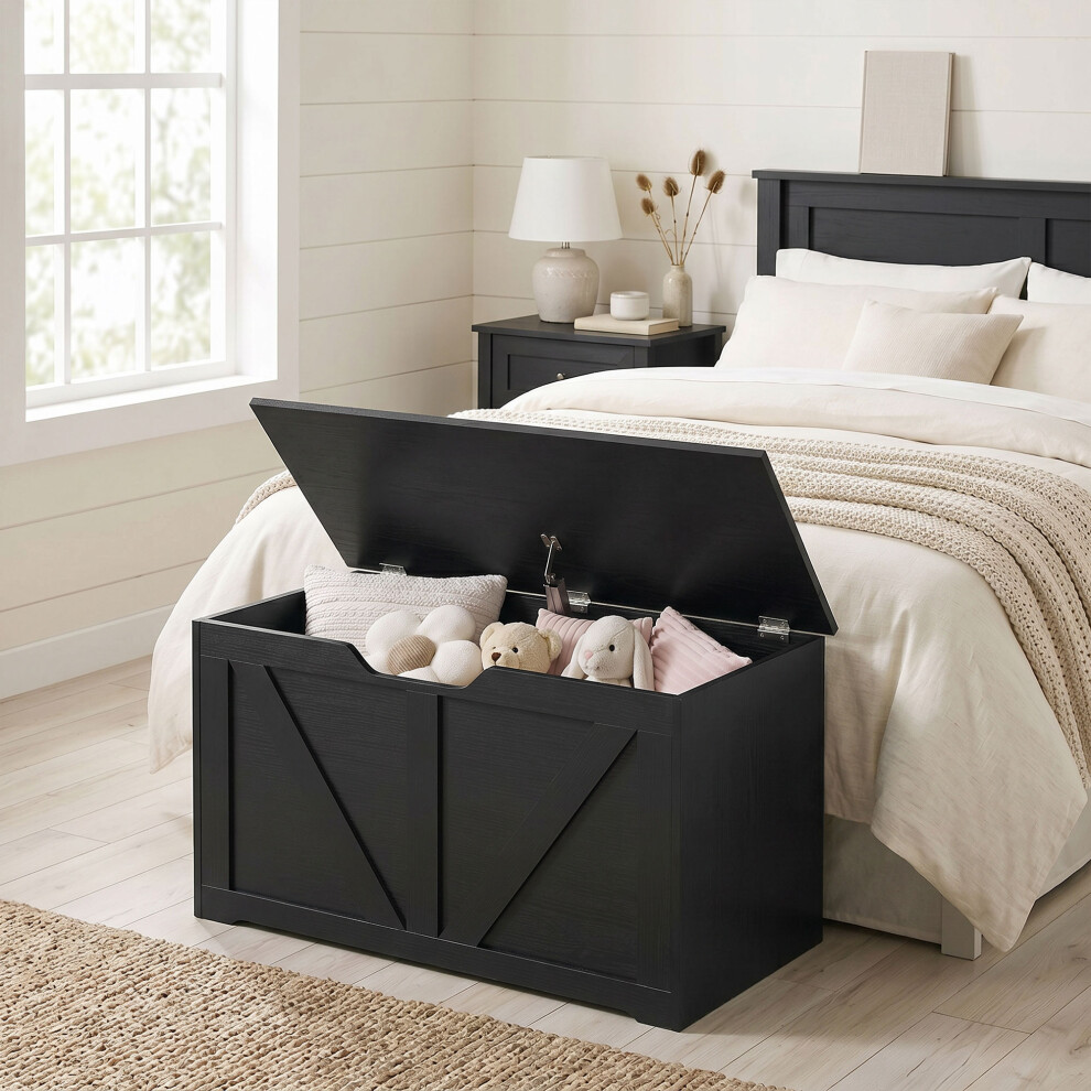 Homcom Storage Trunk For Living Room, With Safety Hinge, 80Cm, Black