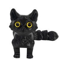 (Black) Interactive 3D Print Cats Figurine Toy, Flexible Articulated Joint, Child Safe Plastic, 12cm Pocket Size for Office Desk Decoration