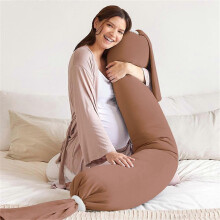 (Khaki) Adjustable Shaping Pregnancy Side Sleeping Cushion, EPS Particle Filling, Back Belly Leg Support, 20 x 150cm, Removable Polyester Cotton Cover