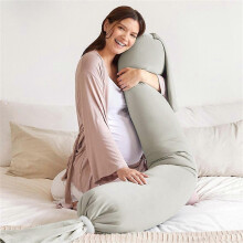 (Grey) Adjustable Shaping Pregnancy Side Sleeping Cushion, EPS Particle Filling, Back Belly Leg Support, 20 x 150cm, Removable Polyester Cotton Cover