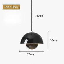 (Shiny Black, Warm White 3000K) Pendant Light for Kitchen Island Modern Semicircular Flower Pot Metal Cord