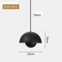 (Matte Black, Warm White 3000K) Pendant Light for Kitchen Island Modern Semicircular Flower Pot Metal Cord