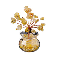 (citrine) Kristallen geldboomfiguurtje, natuurlijk kristal met gekleurde stenen voet, voor decoratie in huis, kantoor of studeerkamer, veelkleurig