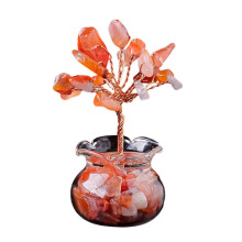 (red agate) Kristallen geldboomfiguurtje, natuurlijk kristal met gekleurde stenen voet, voor decoratie in huis, kantoor of studeerkamer, veelkleurig