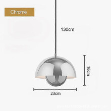 (Chrome, Warm White 3000K) Pendant Light for Kitchen Island Modern Semicircular Flower Pot Metal Cord