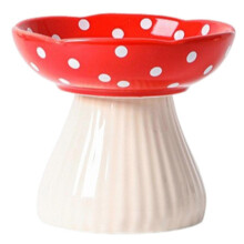 (Red) Mushroom Cat Bowl Elevated Raised Feeder Dish for Pets 300ml Capacity