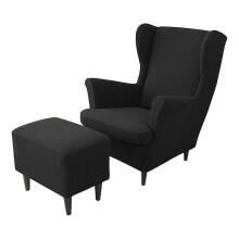 (Extra black) Wingback-tuolin päällinen, 3 osaa, pehmeä ja joustava kangas suojaamaan, pestävät nojatuolin päälliset