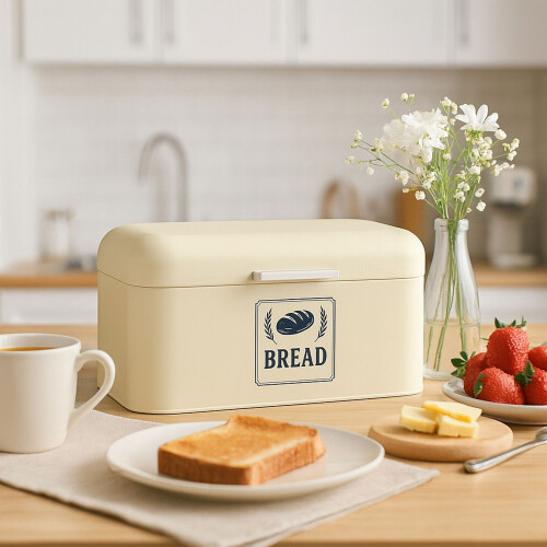 Retro Metal Bread Box with Lid - Keeps Bread Fresh