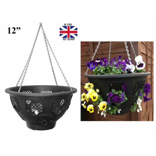 4 Pack-12" BLACK BASKETS W/CHAIN FOR PLANTS FLOWERS HANGING 1