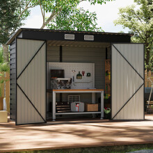 4x8ft Outdoor Storage Shed, Galvanized Steel Garden Shed Lockable with Double Doors & 2 Vents