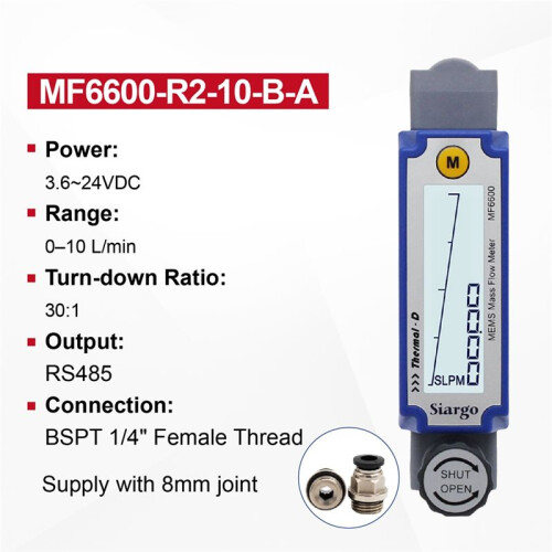 MF6600 Thermal Mass Flow Meter Digital MEMS Gas Flowmeter with LCD Display RS485 Output Adjustable High Accuracy D 1