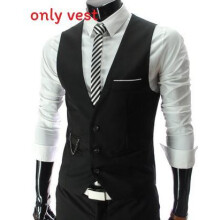 (Black,2XL)Mens Slim Fit Vneck Vest With Polyester Material For Wedding And Outfits Party