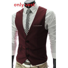 (Wine Red,L)Herren Slim Fit V-Ausschnitt Weste mit Polyester Material für Hochzeit und Party Outfits