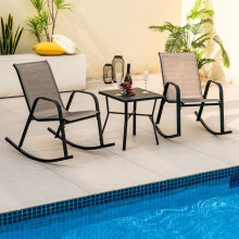 Set aus 2 Metall-Gartenschaukelstühlen, atmungsaktiver Stoffsitz