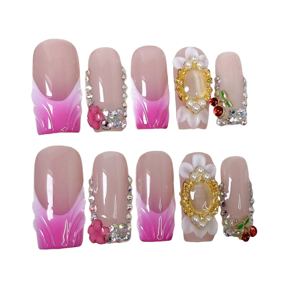 Penghui-Toys (Xs) Pink Press On Nails With French Tip Natural Unbreakable Nail Simple Wear For Manicure Lovers And Beauty Bloggers