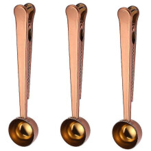 (Rose gold) Ruostumattomasta teräksestä valmistettu kahvikauha klipsillä jauhetulle kahville, teelle ja proteiinijauheelle