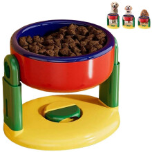 (Red Blue) Suction Cup Pet Bowl Adjustable Height Liftable Design for Dogs Cats