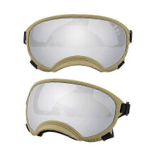 (Khaki and Silver, L) Okulary przeciwsłoneczne dla psów szczeniąt i dużych ras z filtrem UV i odpornością na uderzenia, regulowane, elastyczne.