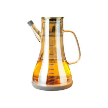 (Champagne, 1000ml) Ölflasche aus Glas für die Küche mit tropffreiem Ausgießer, hitzebeständig, 12 x 21 cm, transparent champagnergrau