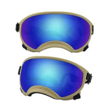 (Khaki and Blue, M) Lunettes de soleil pour chiots et chiens de grande race, avec protection UV, résistance aux chocs et élastique réglable.