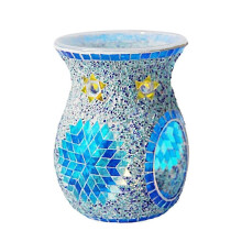 (Blue) Queimador de Óleo de Vidro com Padrão Mosaico Turco para Cera e Aromaterapia