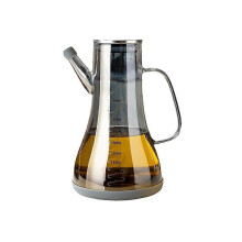 (Gray, 1000ml) Ölflasche aus Glas für die Küche mit tropffreiem Ausgießer, hitzebeständig, 12 x 21 cm, transparent champagnergrau