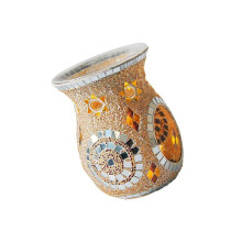 (Silver) Queimador de Óleo de Vidro com Padrão Mosaico Turco para Cera e Aromaterapia