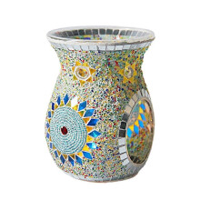 (Blue Yellow) Queimador de Óleo de Vidro com Padrão Mosaico Turco para Cera e Aromaterapia