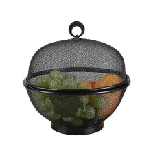 (Black) Hedelmäkärpäsille kestävä verkkokulho kannella, suuri säilytyskori
