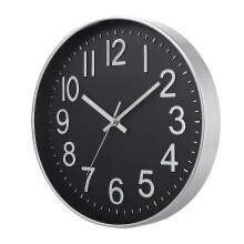 (Black Silver) Nástenné hodiny s veľkými číslicami, tichý skenovací strojček, na batérie, plastové