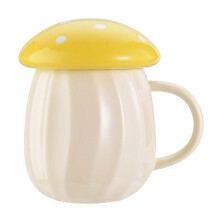 (Yellow) Czerwony ceramiczny kubek w kształcie grzyba z pokrywką, pojemność 250 ml, do kawy i herbaty, kreatywny prezent