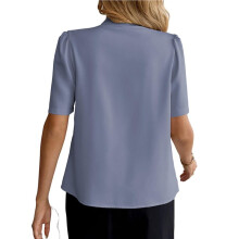 Blusas Elegantes e Informales de Verano para Mujer, de Manga Corta, con Botones, para Trabajo y Negocios. Azul XL