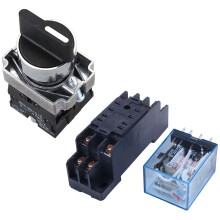 220/240V AC Coil DPDT Power Relay MY2NJ 8 Pin With Socket & 22mm Latching 2 NO 3-Position Rotary Selector Select