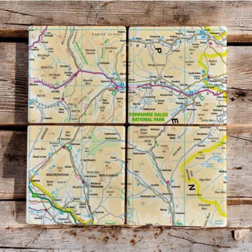 OS Map Ceramic Four Coaster Set Yorkshire Dales National Park Other Bo