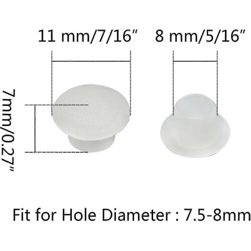 100pcs 8mm White Plastic Plugs - Hole Plugs Snap-in Locking 2