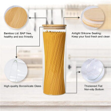 Glass Storage Containers Set of 4 71Oz Tall Spaghetti Jars with Bamboo Lids - Kitchen Food Storage Canisters for Pasta