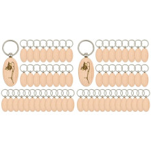 60PCS Oval Wooden Keychain Blanks Unfinished Wood Keychain Blank Key Ring Key Tag Wood Engraving Blank Keychains