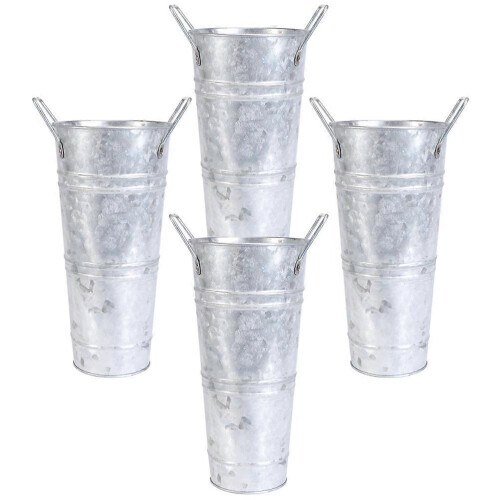 Galvanized Metal Flower Holder Storage Container 4Pcs for Garden Decor 2