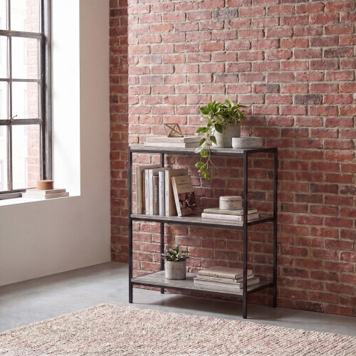 Vida Designs (Grey) Brooklyn 3-Tier Industrial Bookcase Shelves