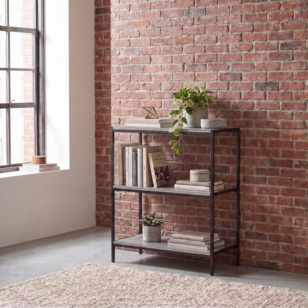 Vida Designs (Grey) Brooklyn 3-Tier Industrial Bookcase Shelves