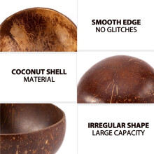 7PCS 12-15cm Coconut Bowl Handmade Shell Talheres Colher de Madeira Sobremesa Salada de Frutas Tigela de Arroz Ramen Bowl