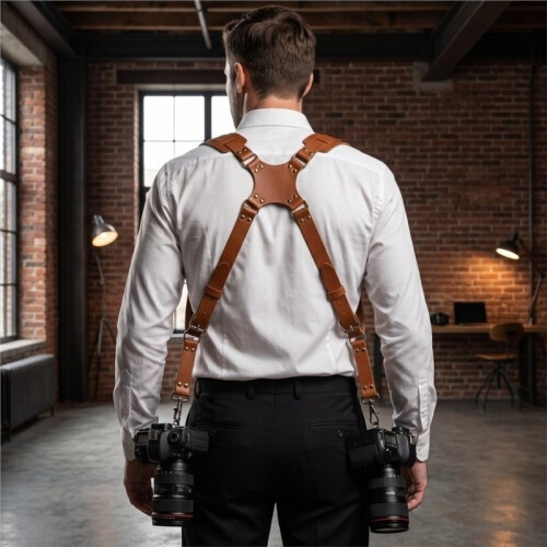 Professional Camera Harness Adjustable PU DSLR Camera Strap Comfortable Durable Adjustable Camera Shoulder Strap Brown 1